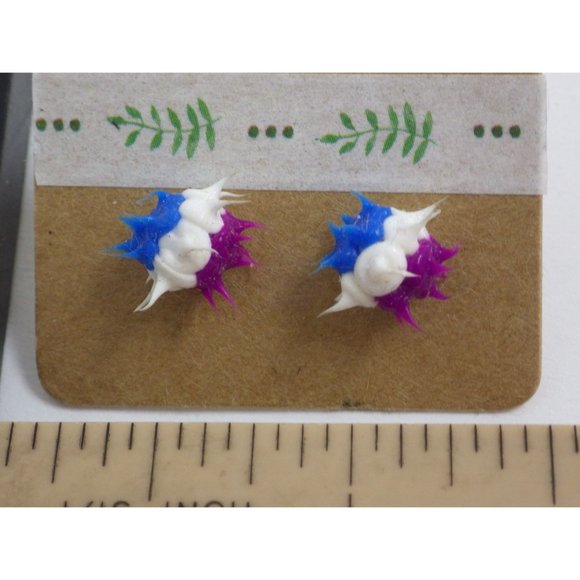 Vintage Post Earrings Pierced Satellite Sputnik White Blue Purple Handcrafted - Picture 2 of 3